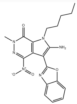 7H-吡咯并[2,3-d]哒嗪-7-酮，2-氨基-3-（2-苯并恶唑基）-1,6-二氢-6-甲基-4-硝基-1-戊基-